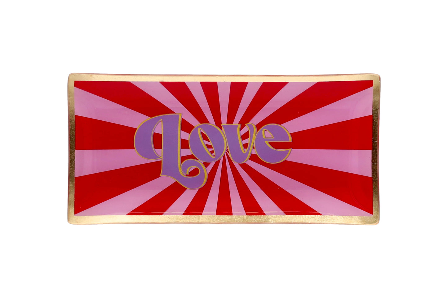 Rectangular sign with 'Love' text on a red and pink sunburst background
