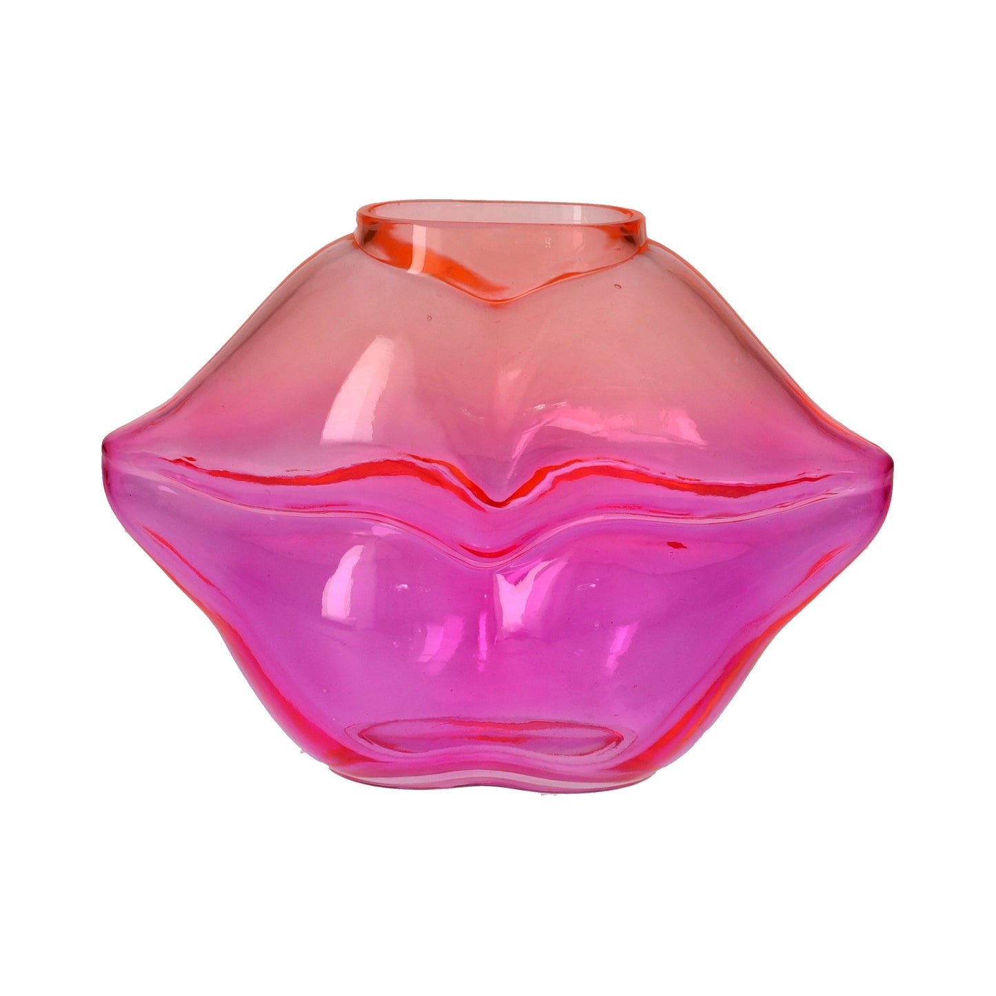 Pink and red glass vase on a white background