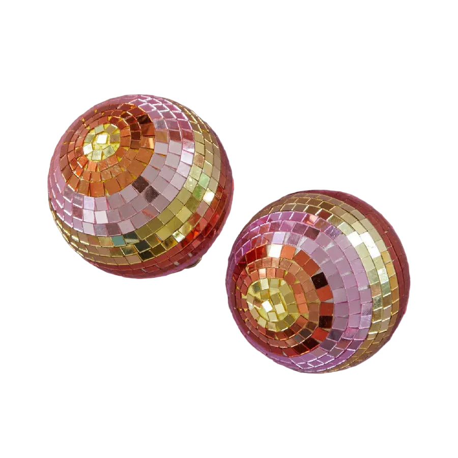 Two disco balls on a purple background