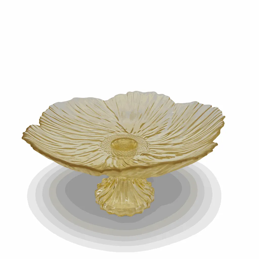 Decorative yellow bowl with a pedestal base on a white background