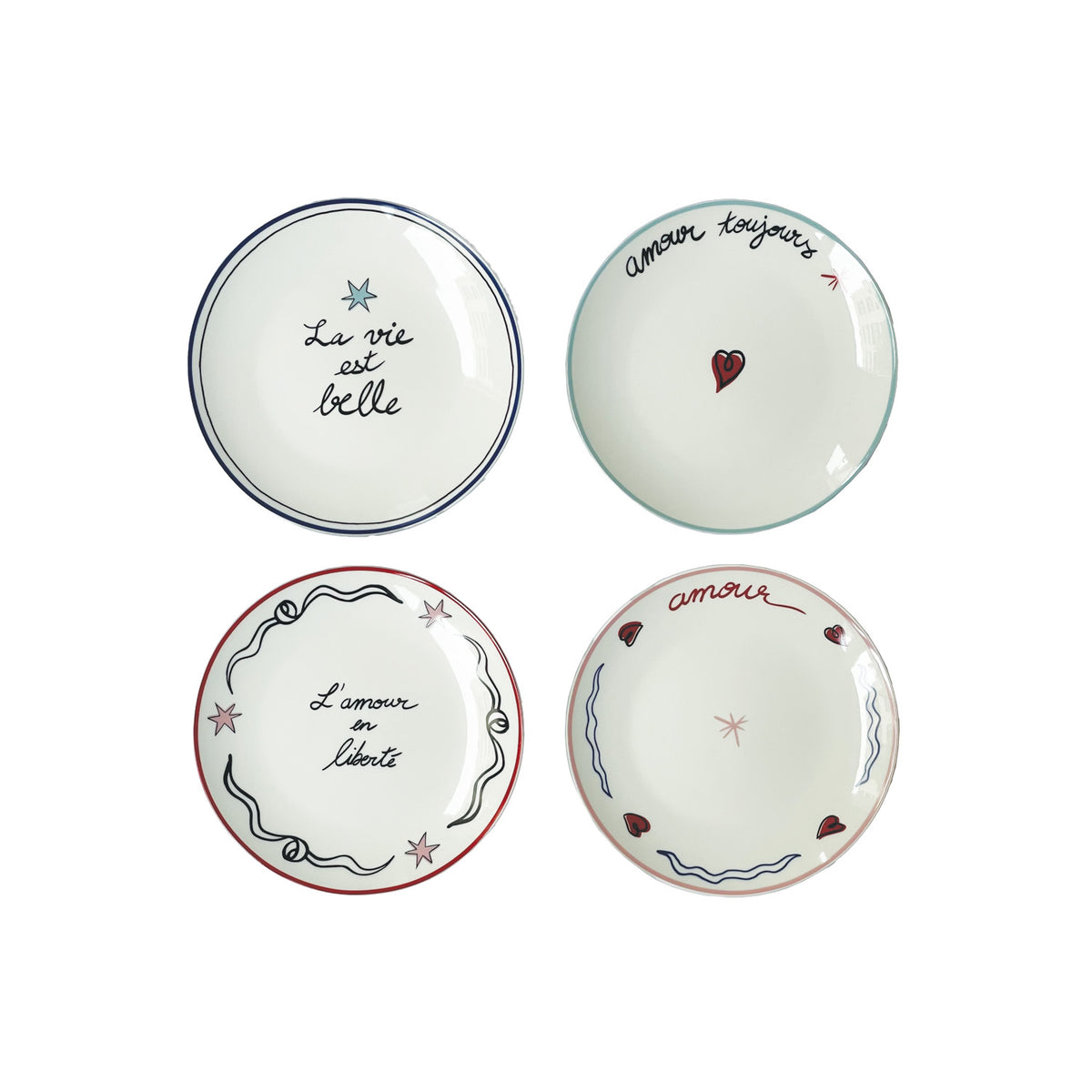 Set of 4 Dessert Plates Amour En Liberte - 017898