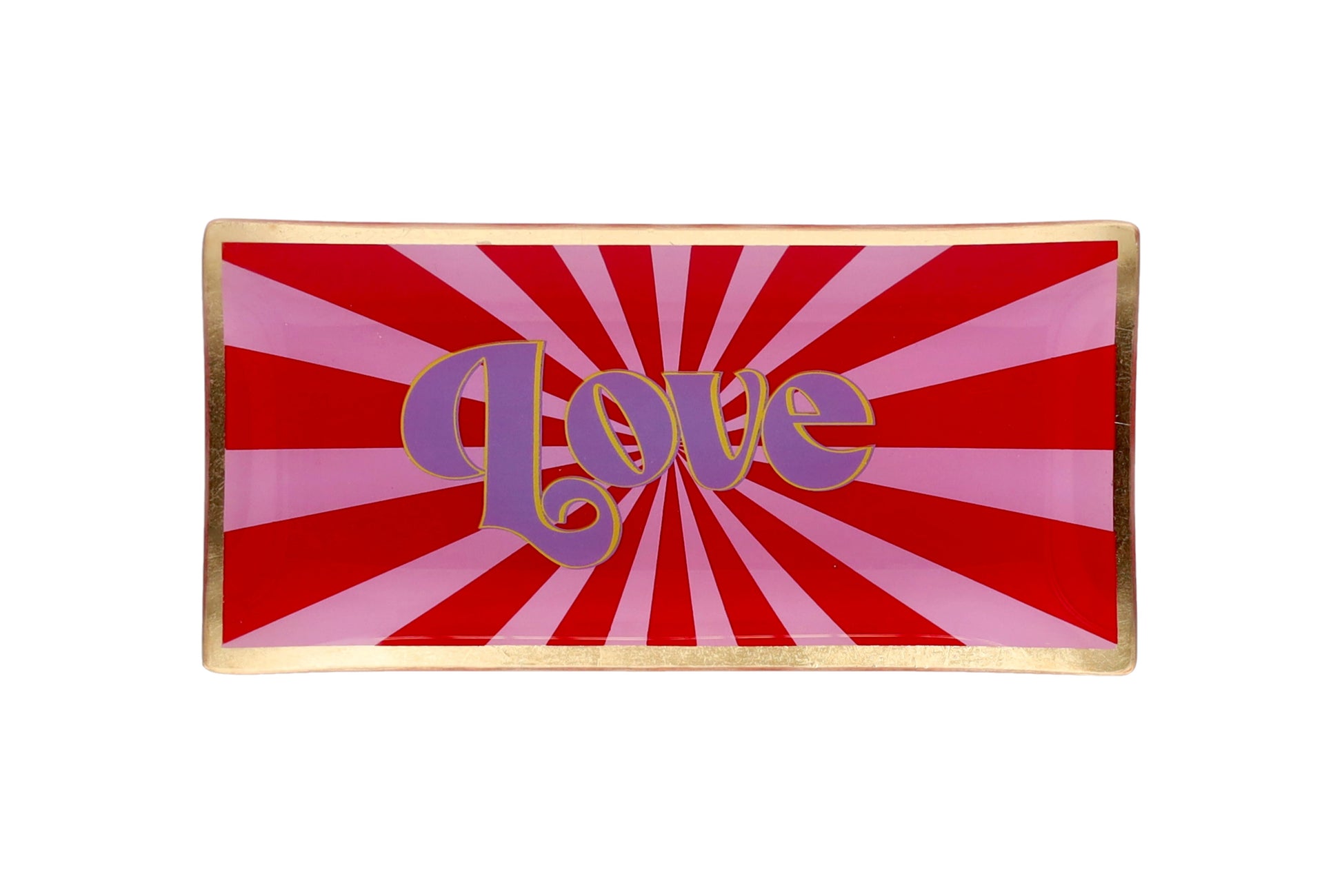 Rectangular sign with 'Love' text on a red and pink sunburst background