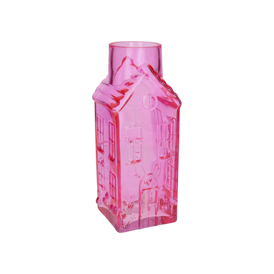 Pink glass bottle on a white background