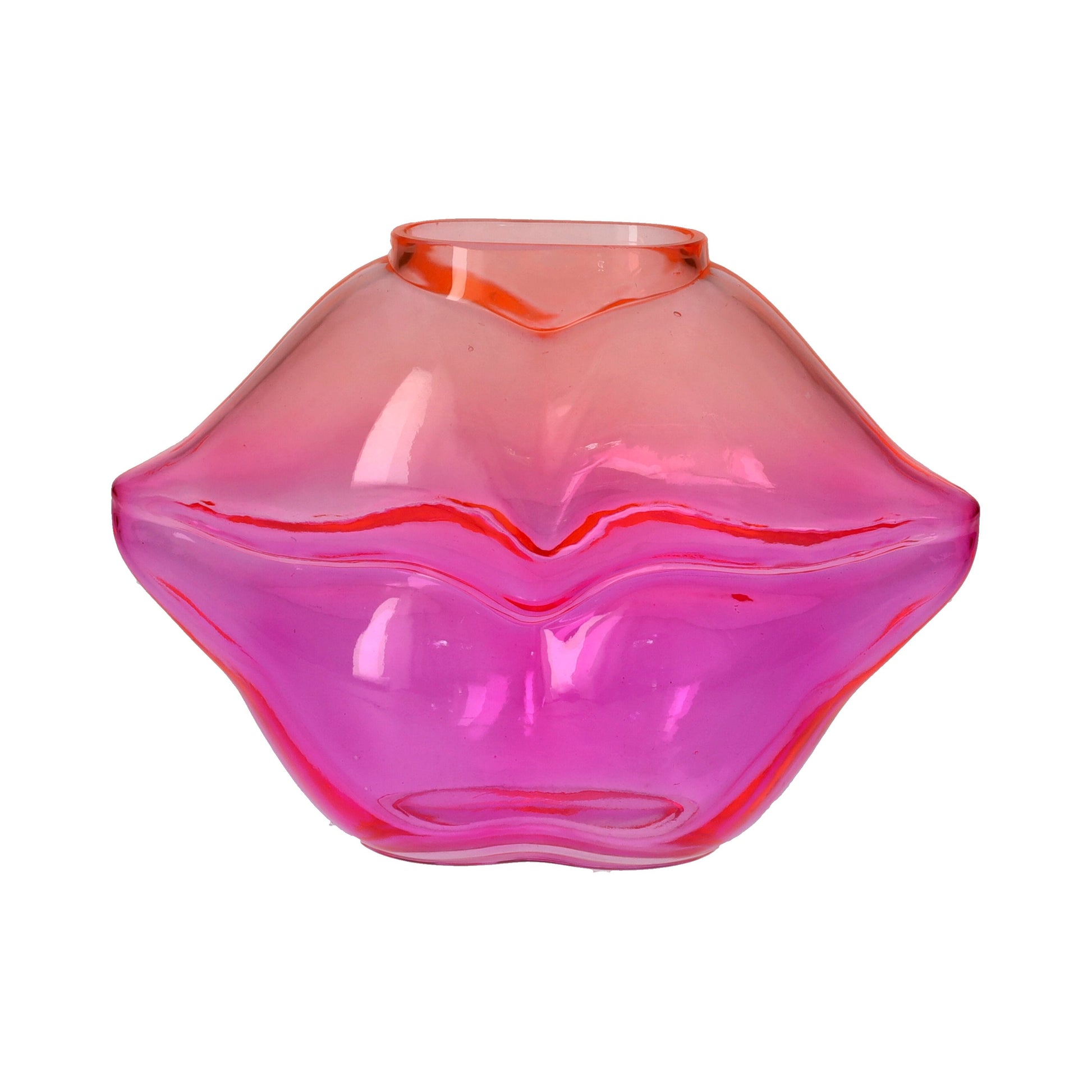 Pink and red glass vase on a white background