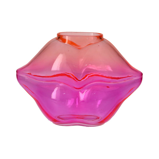 Pink and red glass vase on a white background