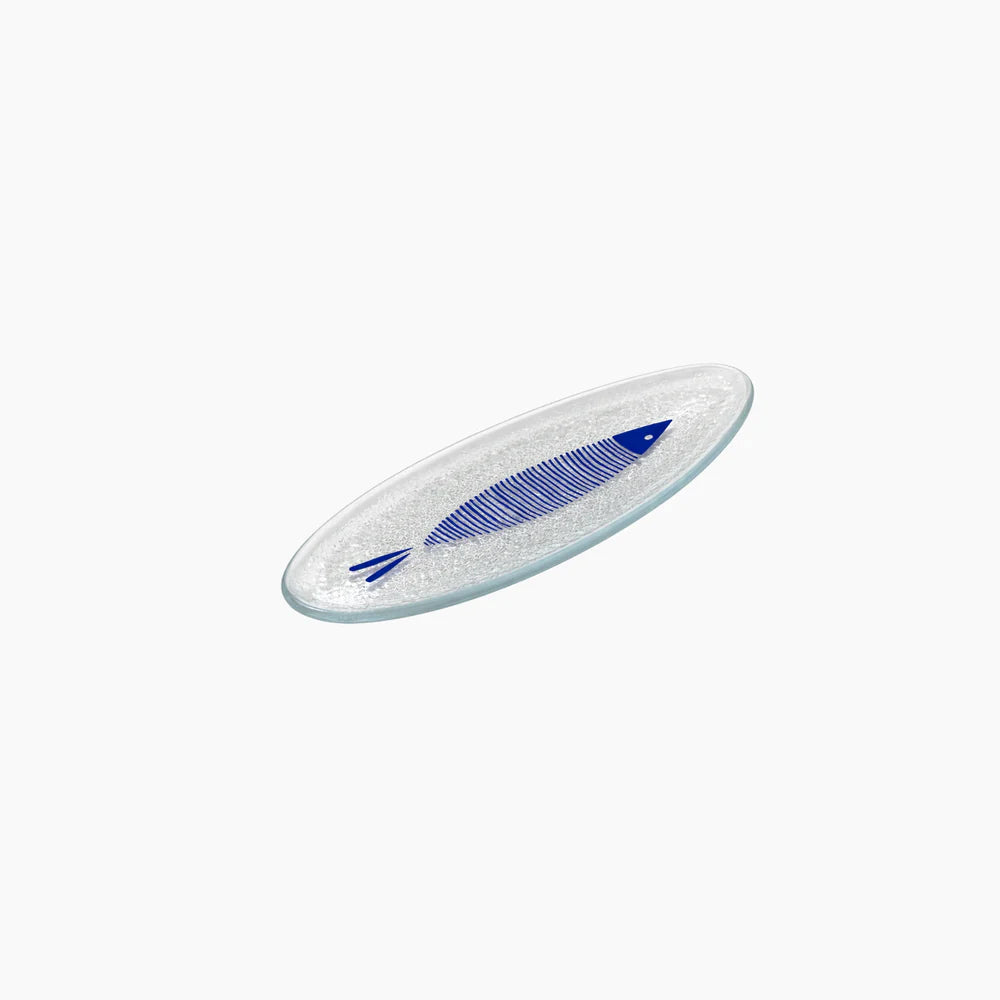 Clear comb with blue teeth on a white background