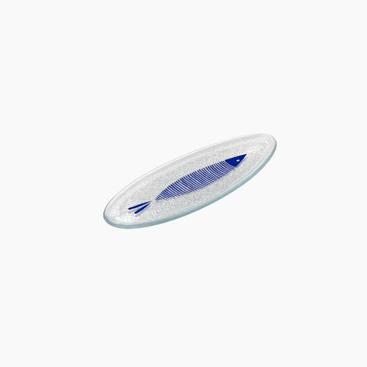 Clear comb with blue teeth on a white background