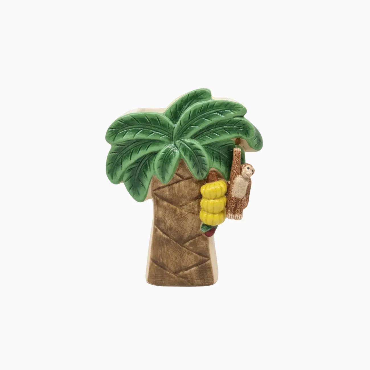 Decorative palm tree figurine with a parrot on a white background