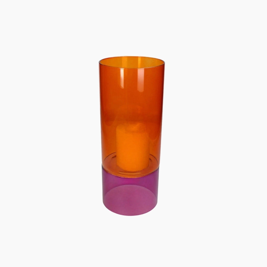 Two transparent orange cups stacked on a white background