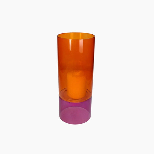 Two transparent orange cups stacked on a white background