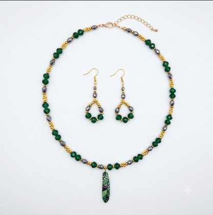 Jewelry set with necklace and earrings on a white background