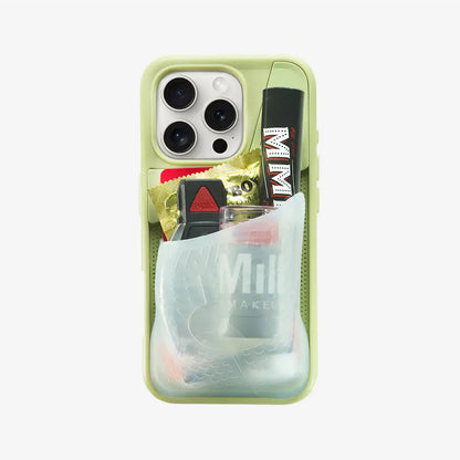Phone case with multiple compartments on a white background