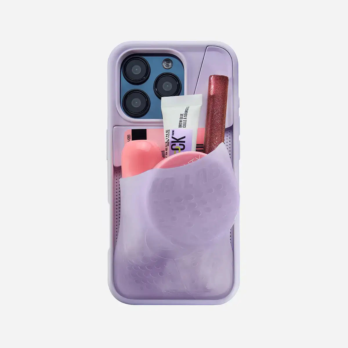 Phone case with multiple compartments on a white background