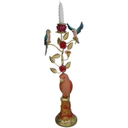 Decorative candle holder with birds and flowers on a white background