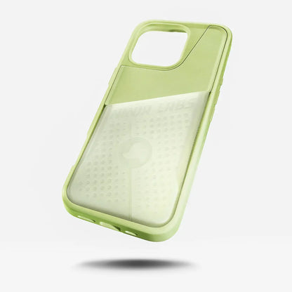 Green phone case with a textured design on a white background