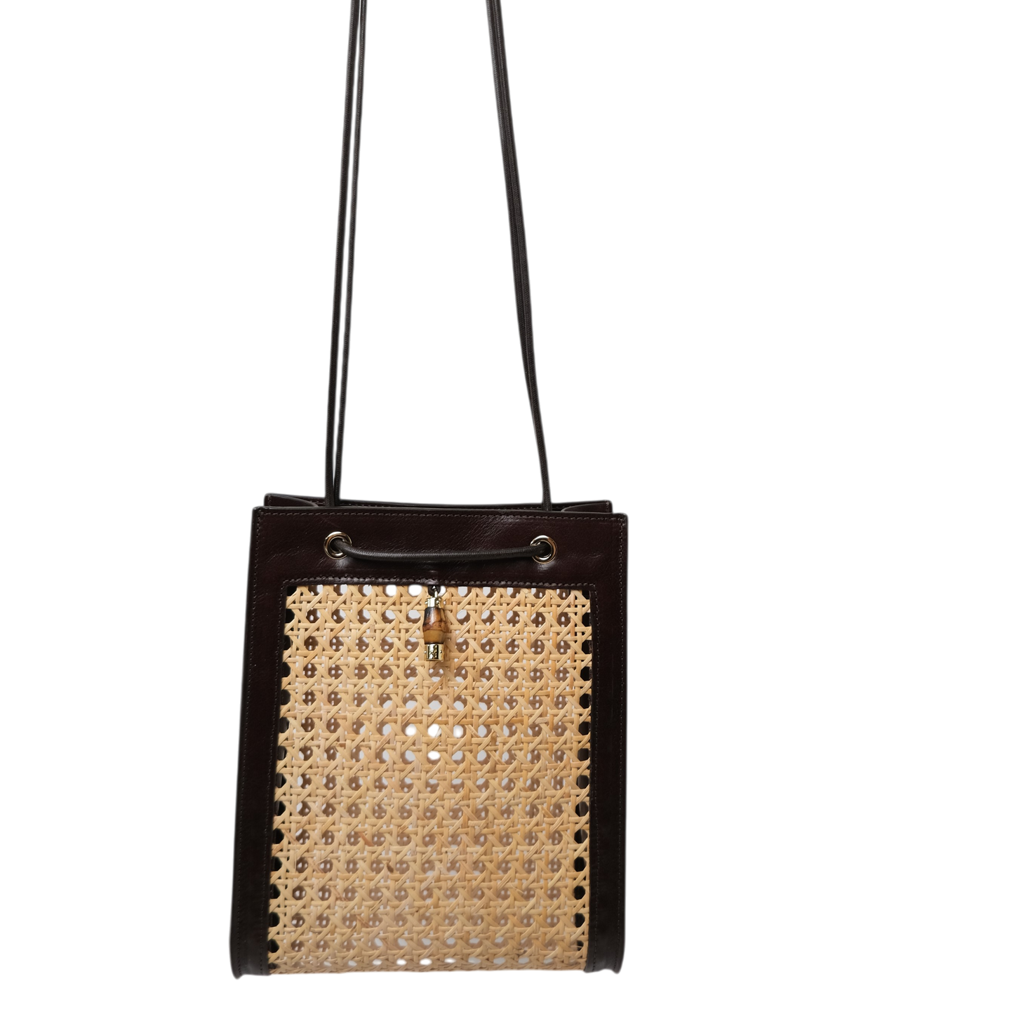 Handbag with decorative studs on a white background