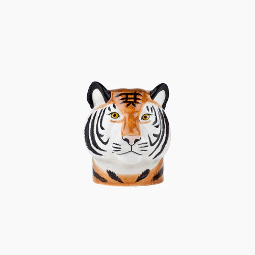 Tiger-shaped ceramic mug on a white background