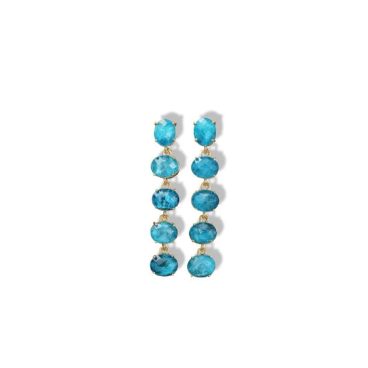 Pair of turquoise drop earrings on a white background
