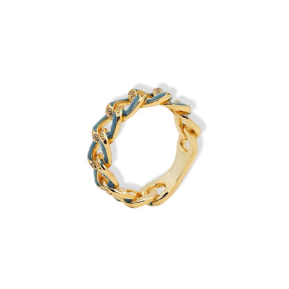Gold chain ring on a white background