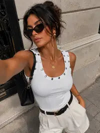 Tank Top With Decorative Studs - TE500