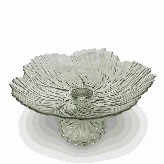 Decorative glass bowl with a textured surface on a white background