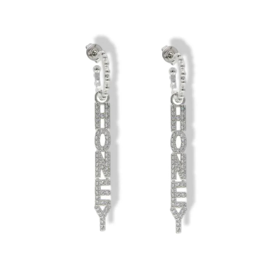 Pair of silver earrings on a white background