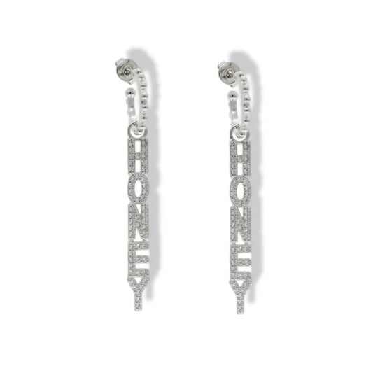 Pair of silver earrings on a white background