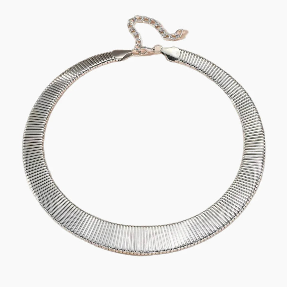 Silver necklace on a white background