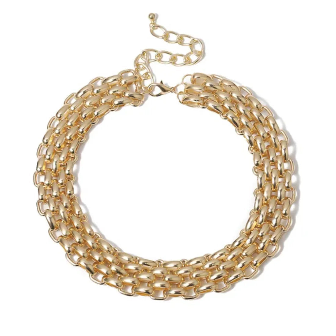Gold chain necklace on a white background