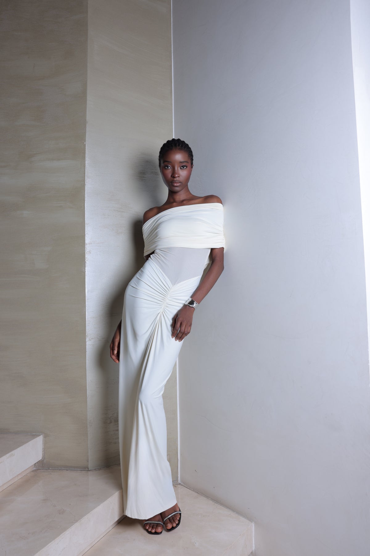 Off The Shoulder Draped Maxi Dress