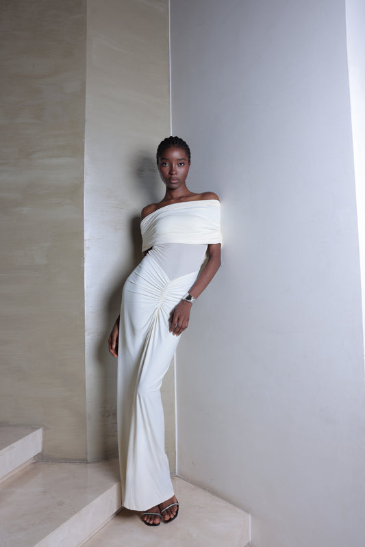 Off The Shoulder Draped Maxi Dress