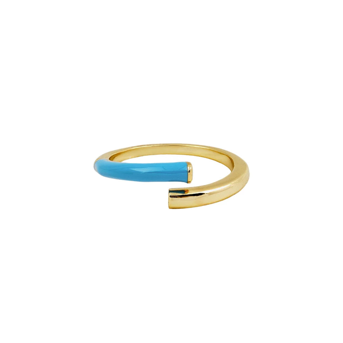 Gold ring with a blue accent on a white background