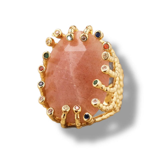 BIG Statement adjustable ring w/stone pink