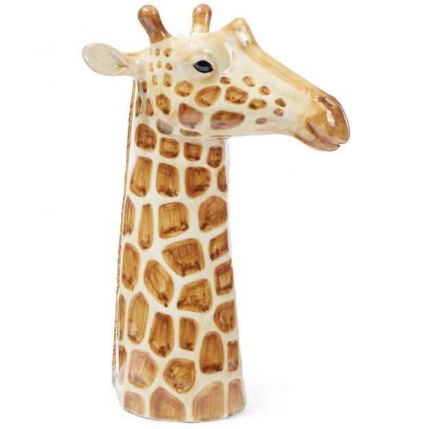 Giraffe-shaped ceramic vase on a white background